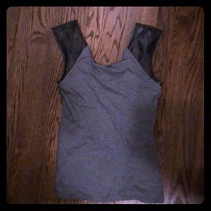 Express top with leather sleeves